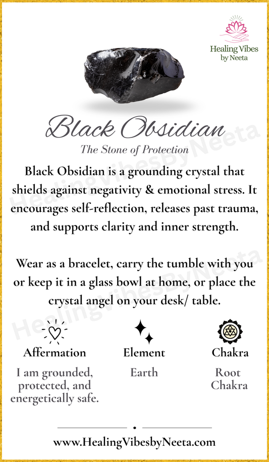 Black Obsidian Round Bead Bracelets - Description Card