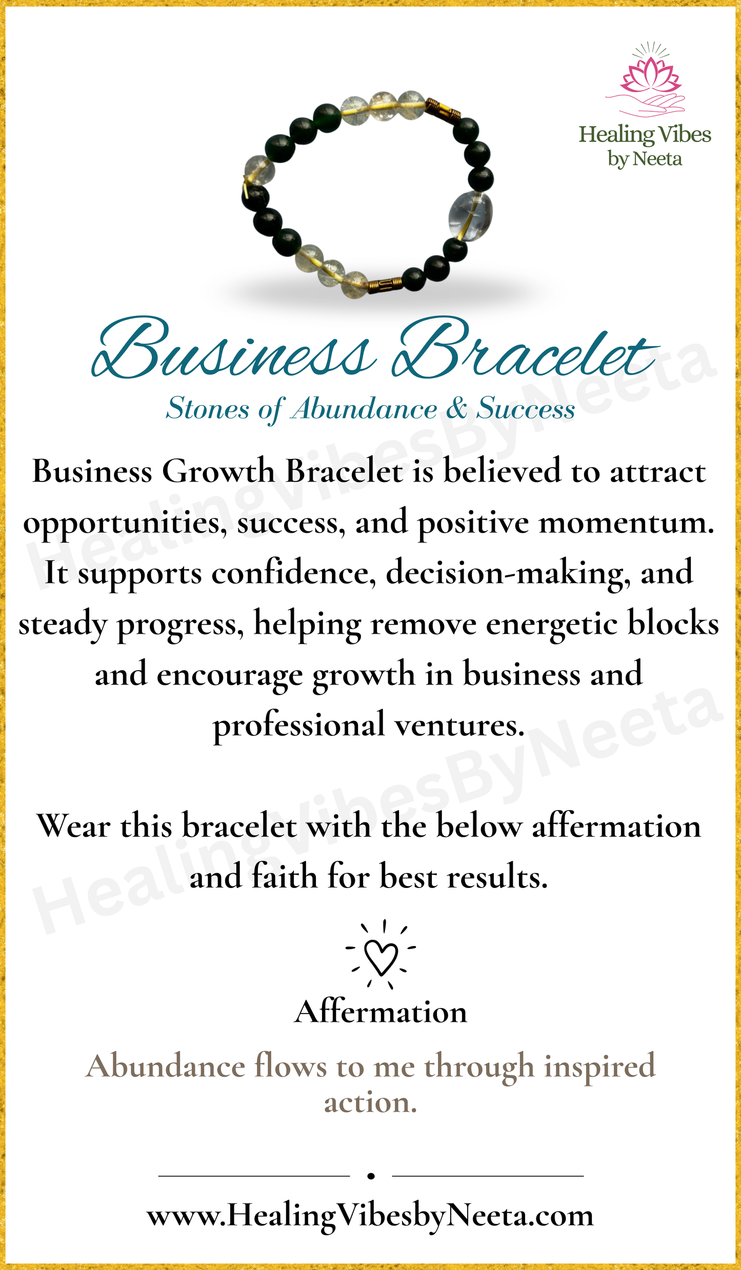 Business Growth Mixel Round Bead Bracelets - Description Card