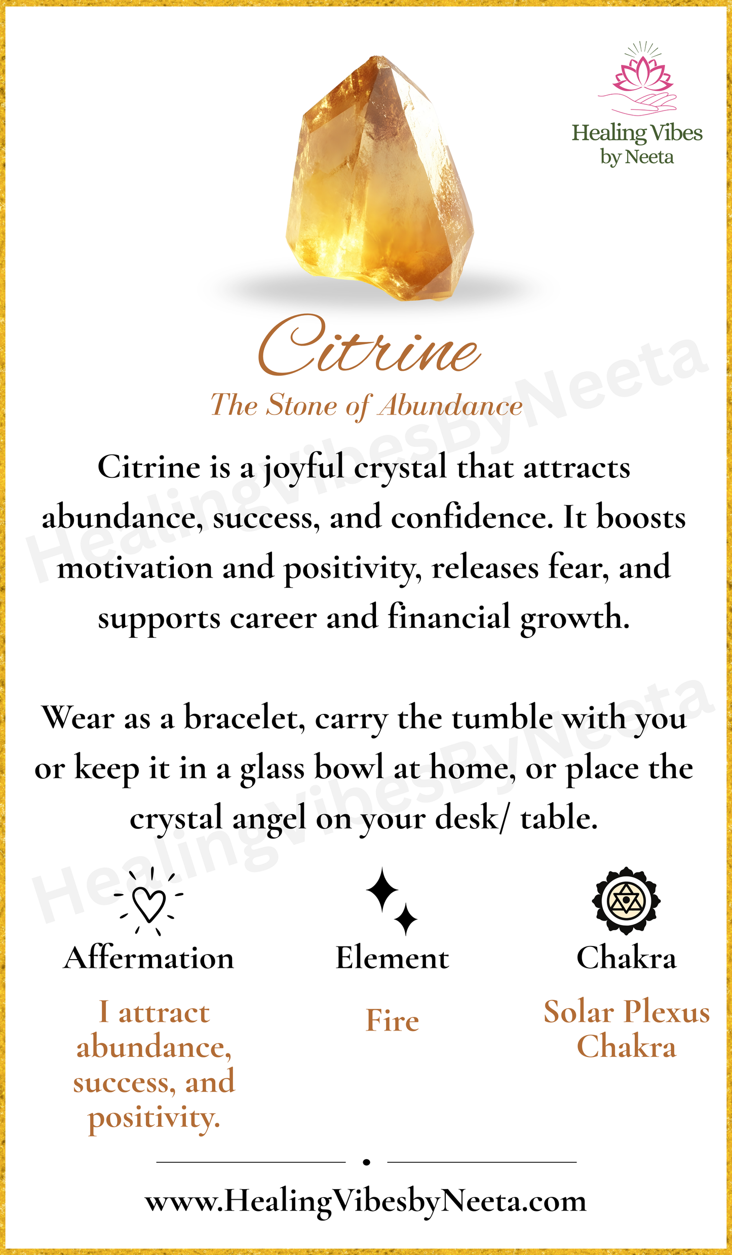 Citrine Round Bead Bracelets - Description Card