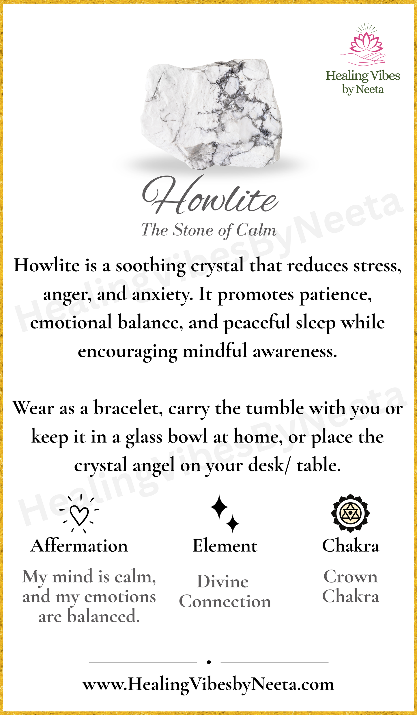 Howlite Round Bead Bracelets - Description Card