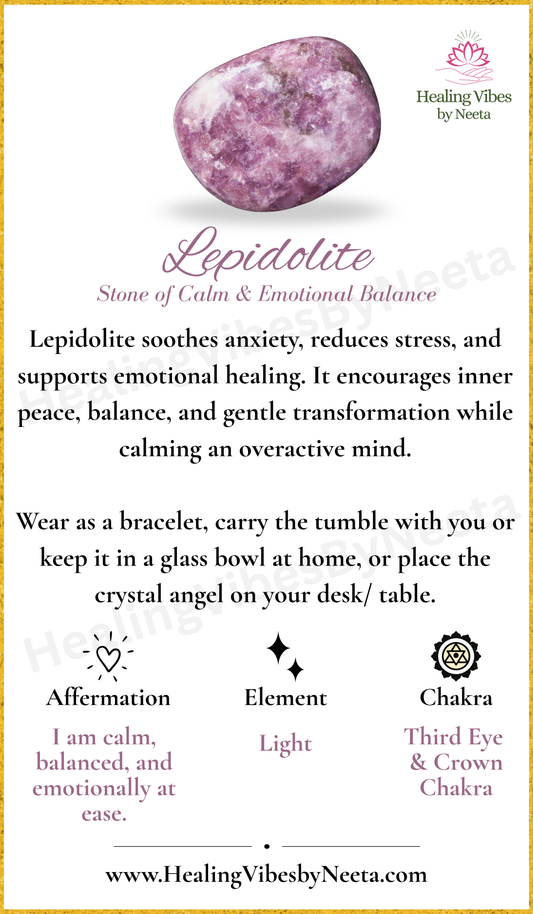 Lepidolite Round Bead Bracelets - Description Card