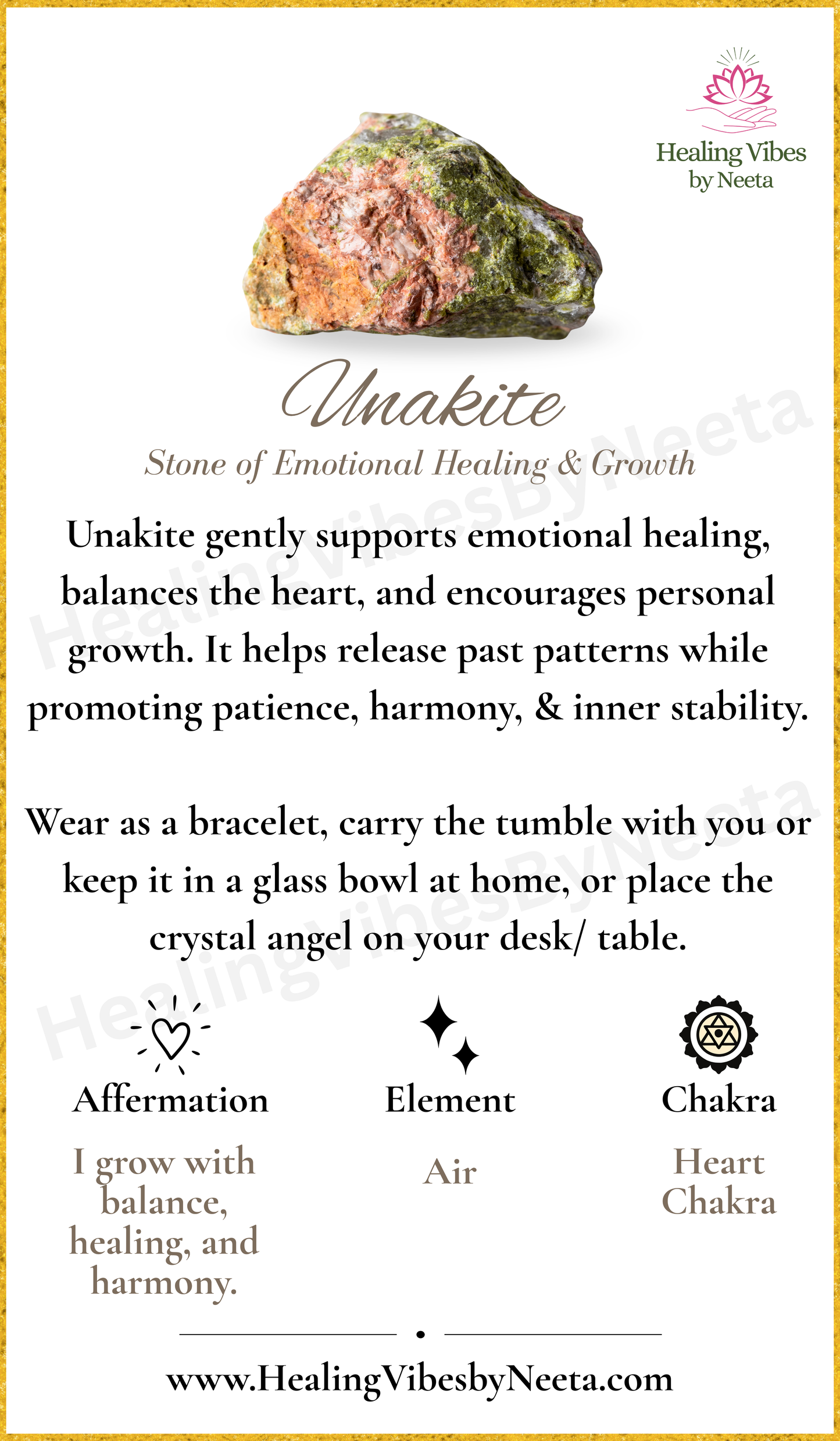 Unakite Tumble Stones - Description Card