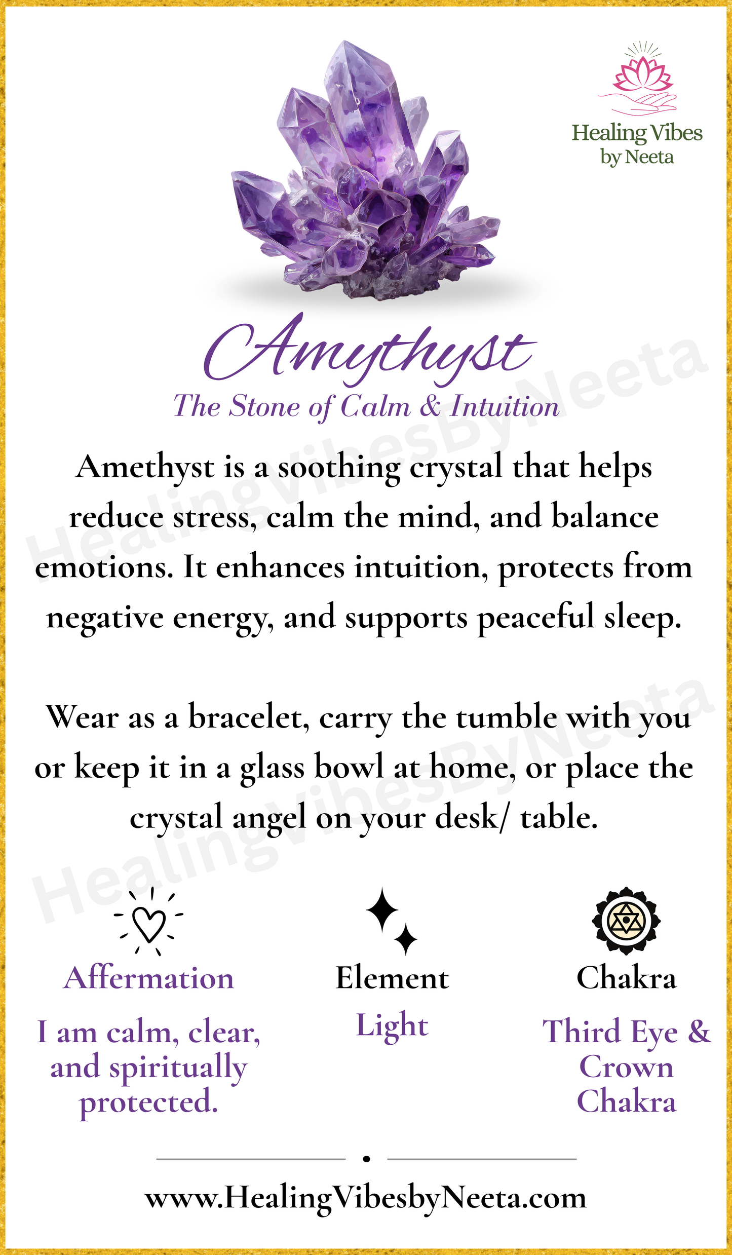Amethyst Round Bead Bracelets - Description Card