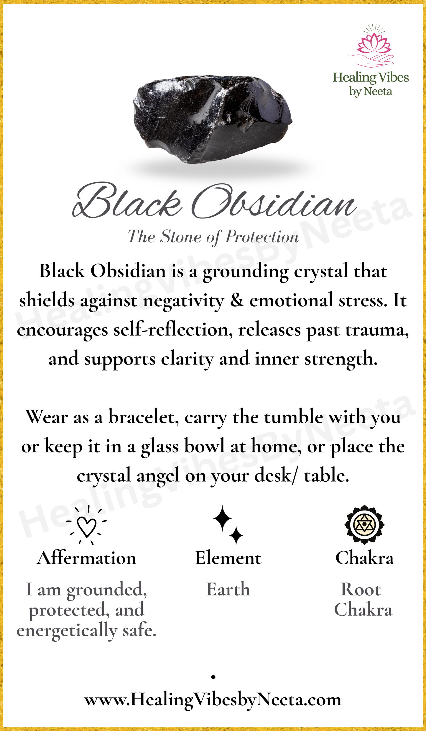Black Obsidian Round Bead Bracelets - Description Card