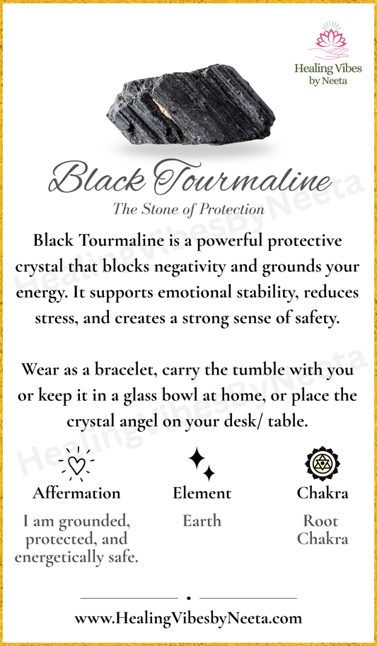 Black Tourmaline Round Bead Bracelets - Description Card