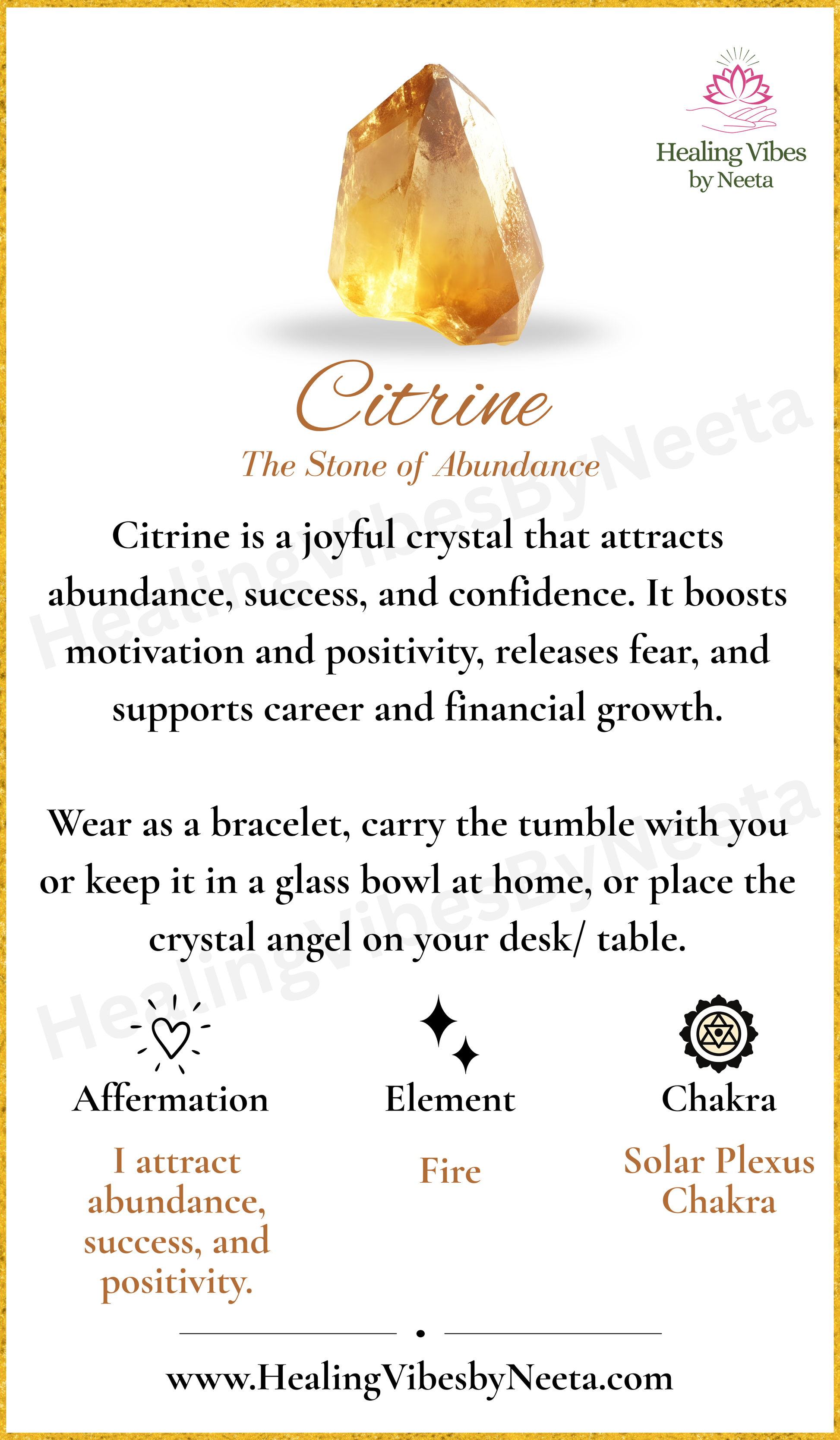 Citrine Round Bead Bracelets - Description Card