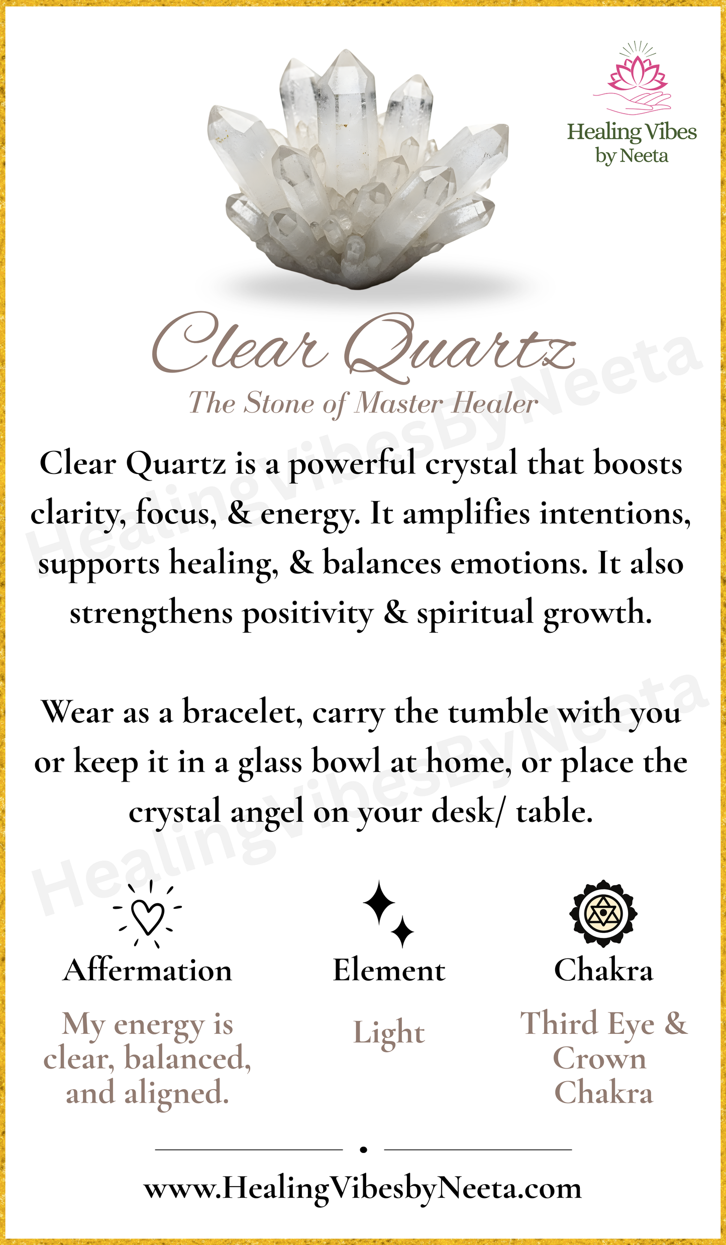 Clear Quartz Round Bead Bracelets - Description Card
