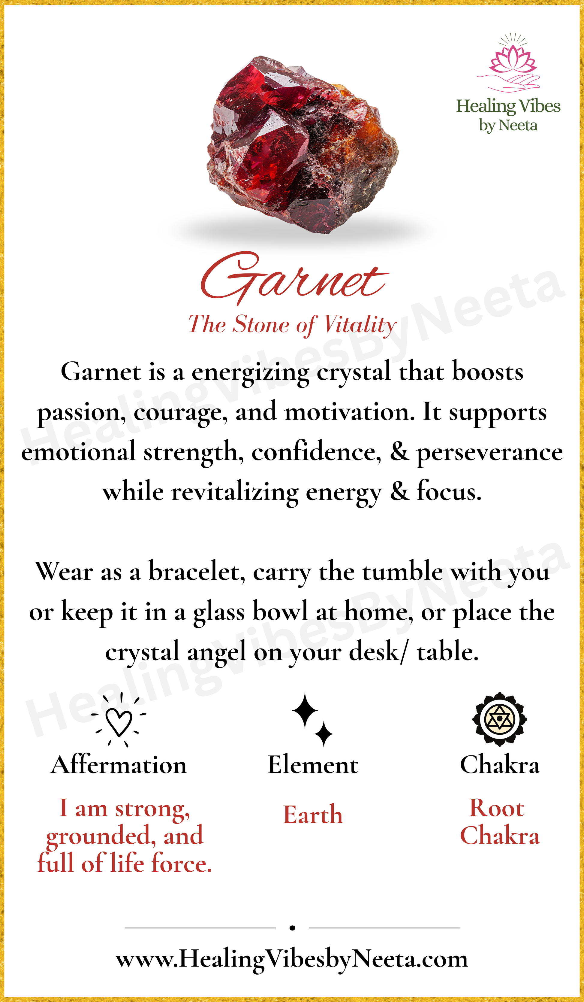 Garnet Round Bead Bracelets - Description Card