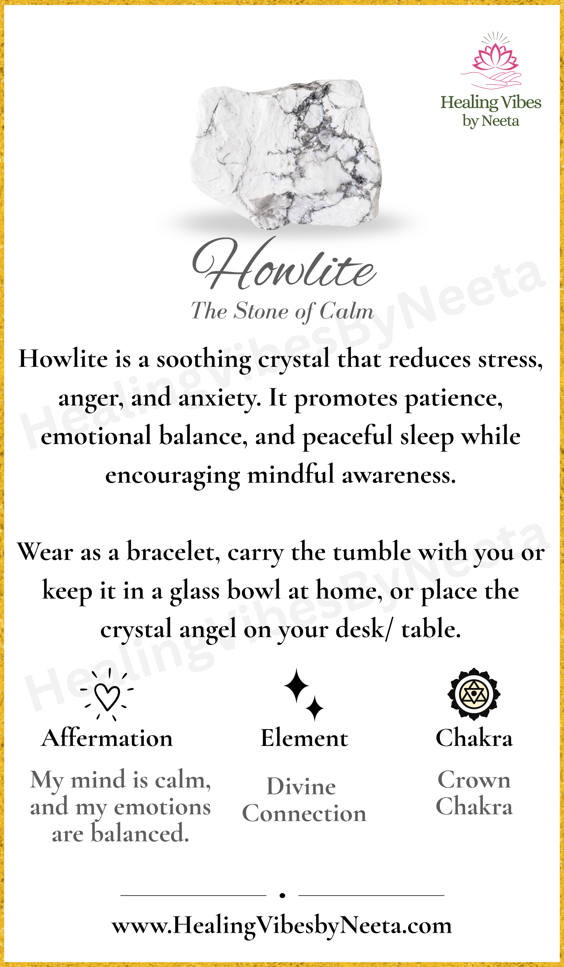 Howlite Round Bead Bracelets - Description Card