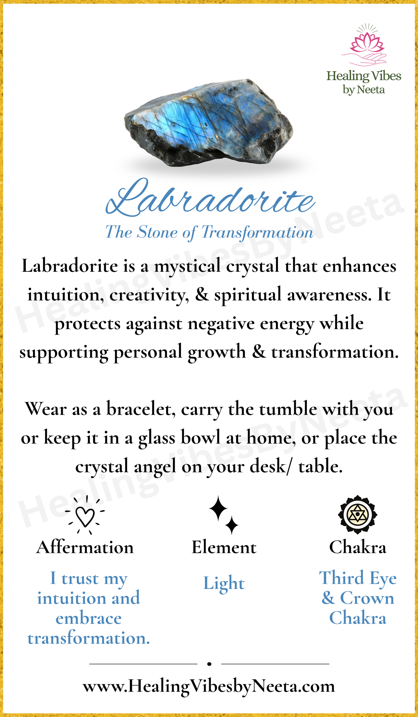 Labradorite Angel - Description Card