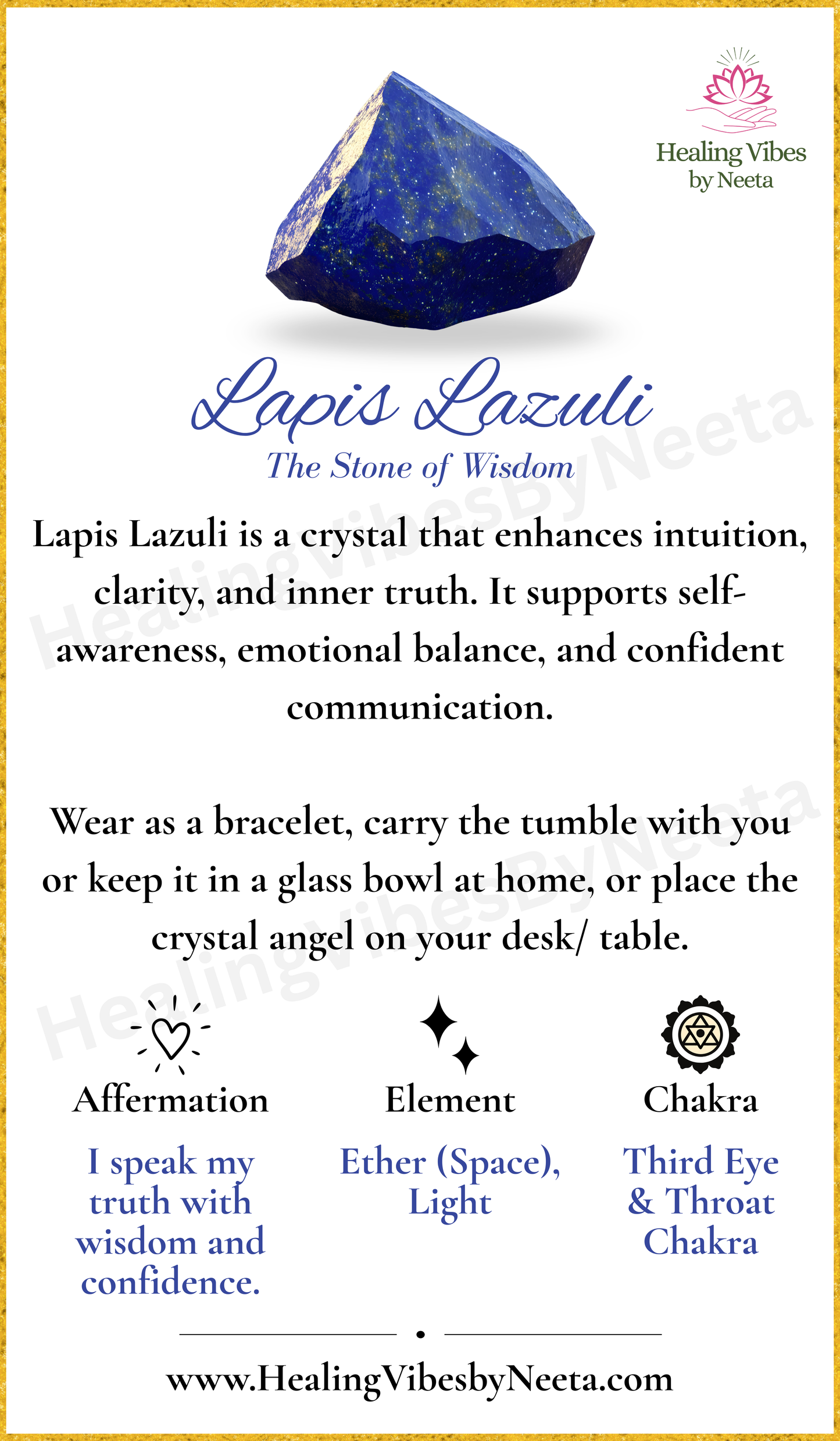 Lapis Lazuli Tumble Stones - Description Card