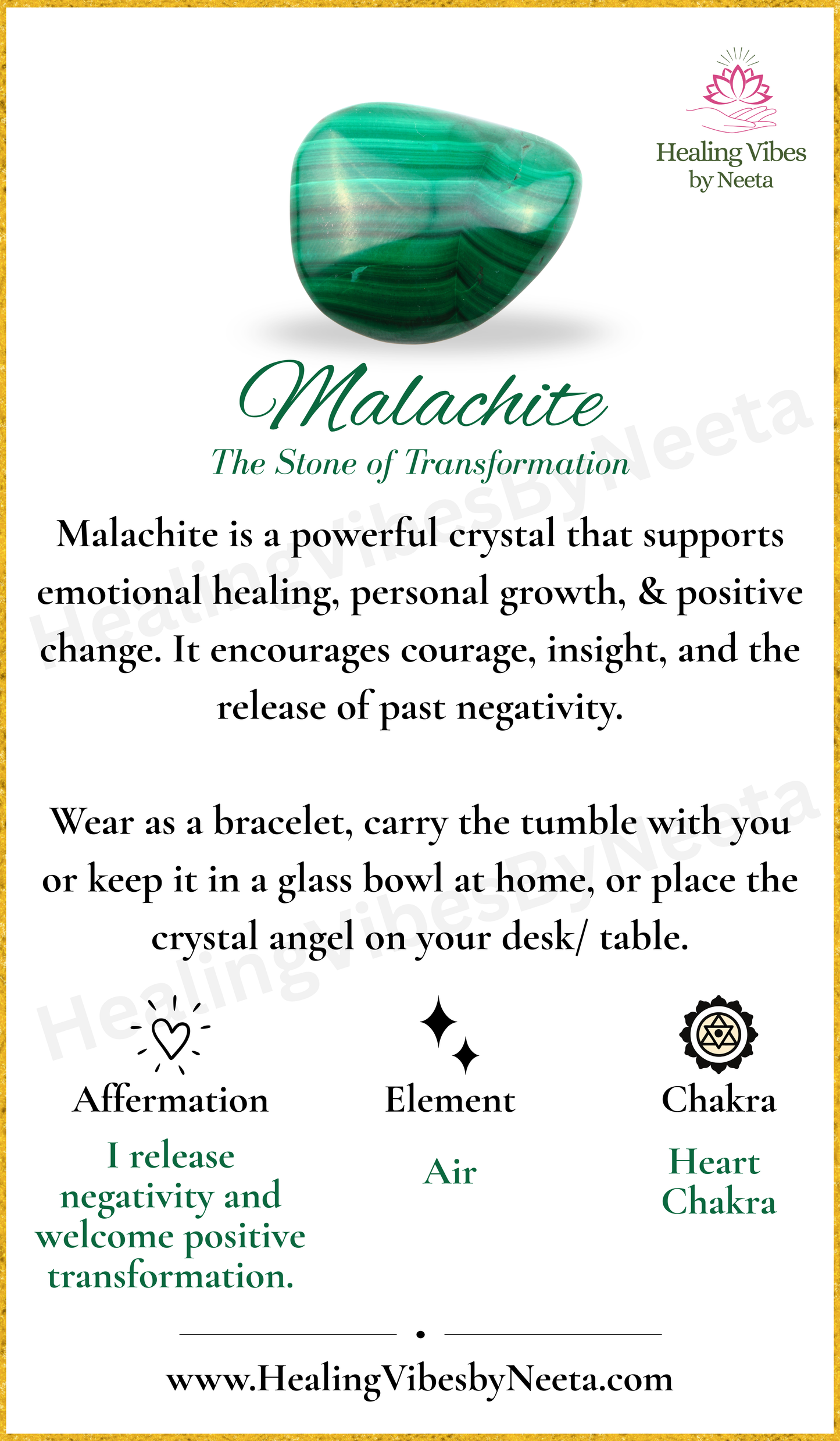 Malachite Round Bead Bracelets - Description Card
