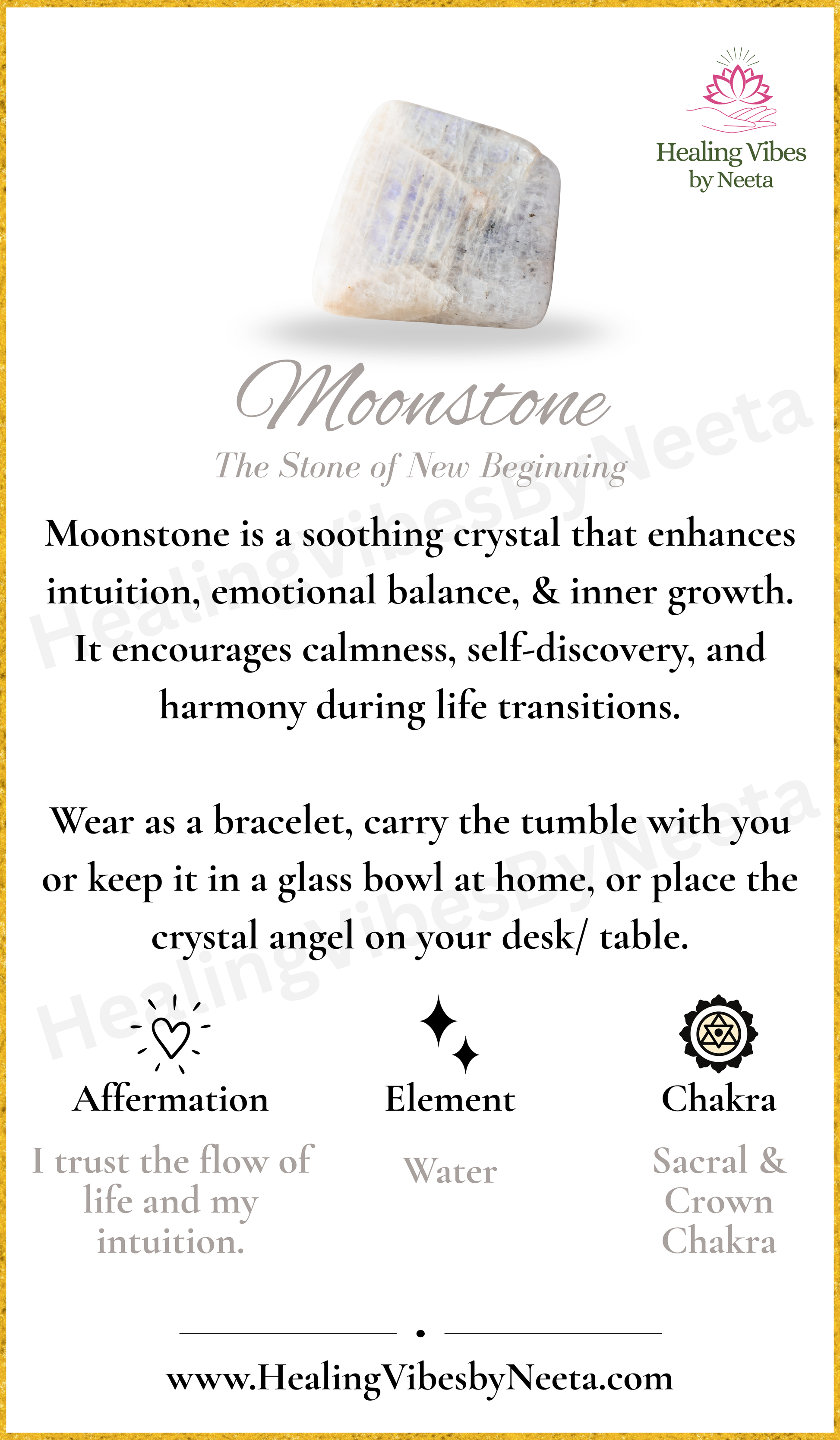 Moonstone Round Bead Bracelets - Description Card