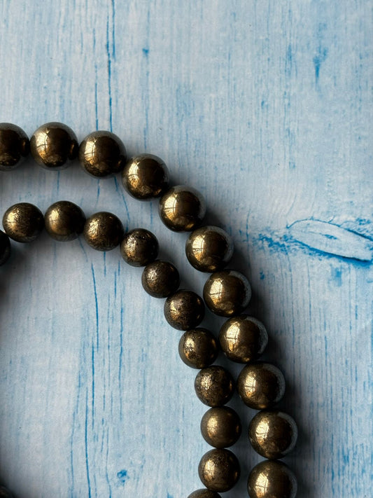 Pyrite Round Bead Bracelets - With Buddha