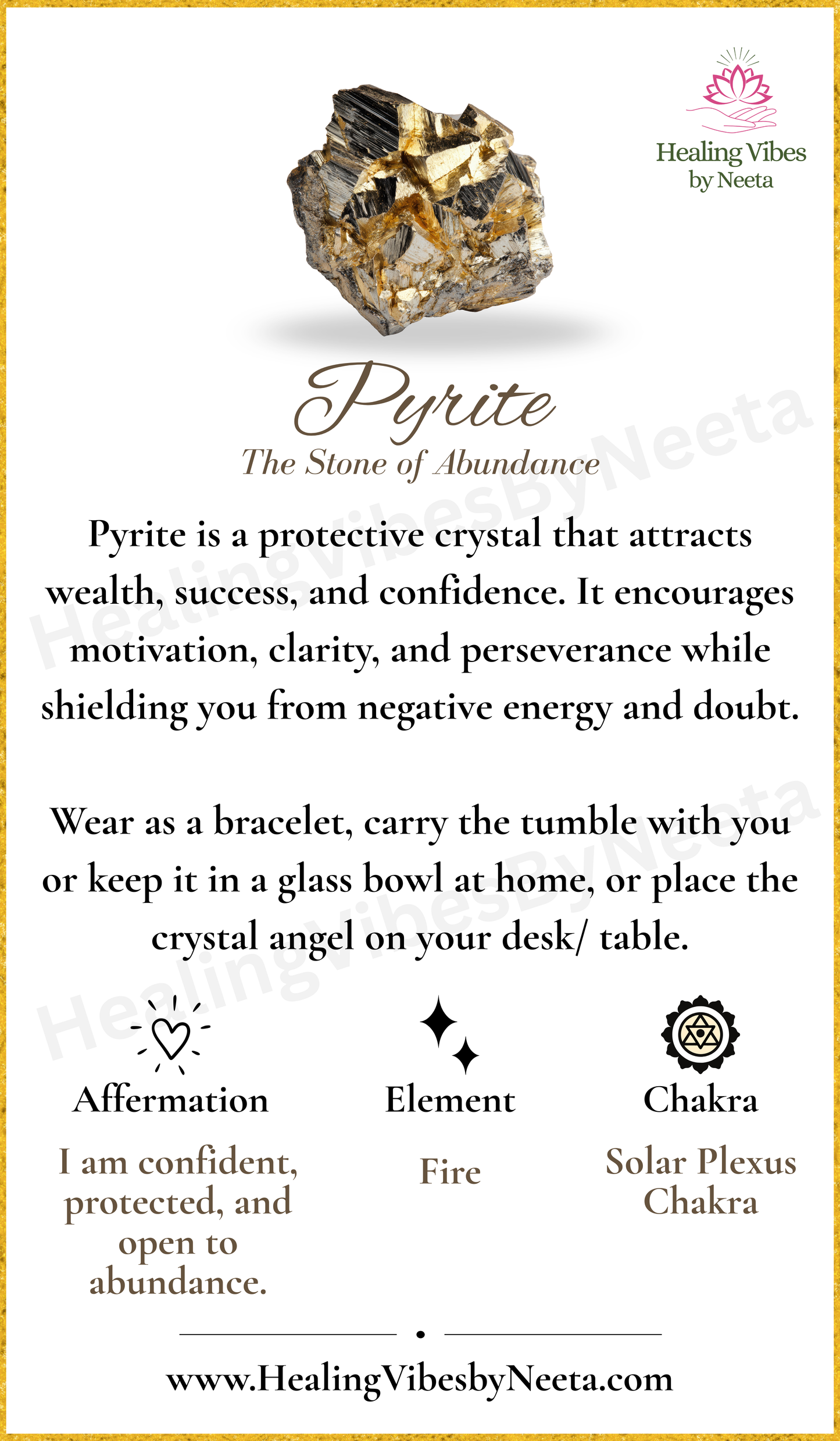 Pyrite Round Bead Bracelets - Description Card