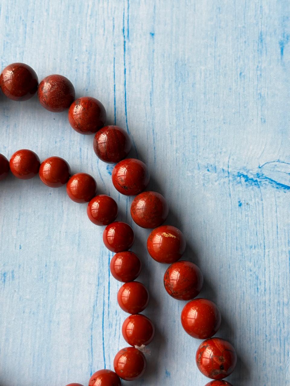 Red Jasper Round Bead Bracelets - With Buddha