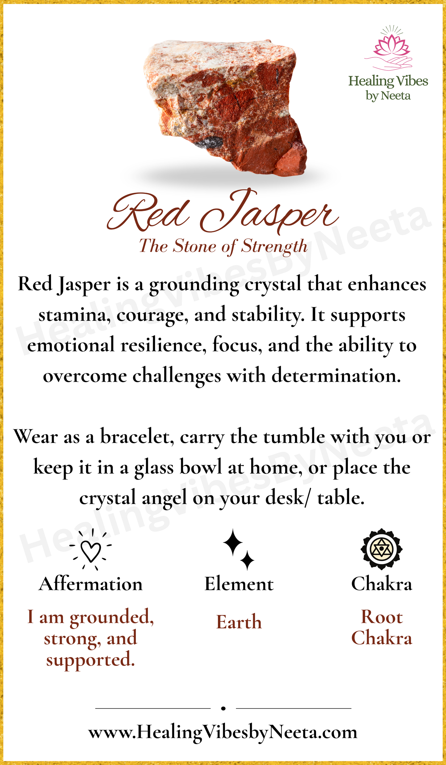 Red Jasper Round Bead Bracelets - Description Card