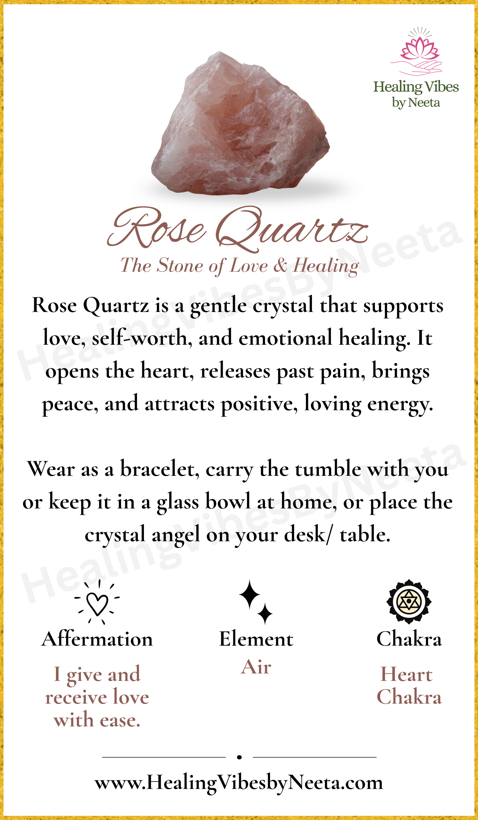 Rose Quartz Round Bead Bracelets - Description Card