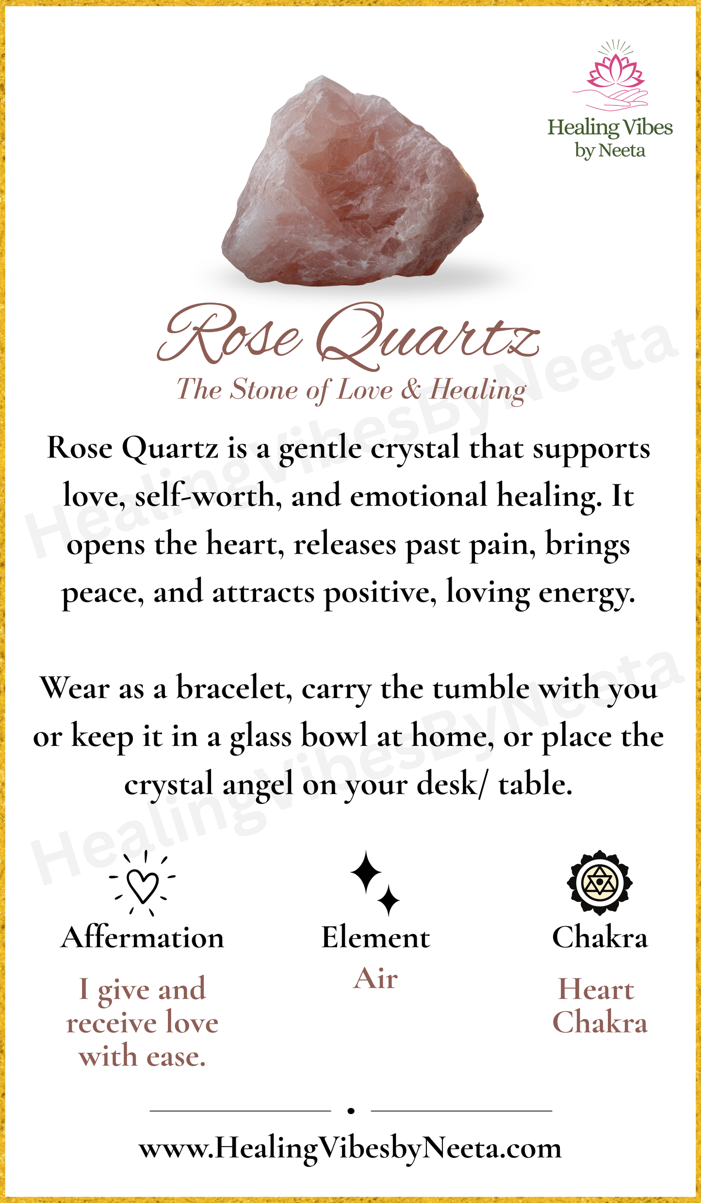 Rose Quartz Tumble Stones - Description Card
