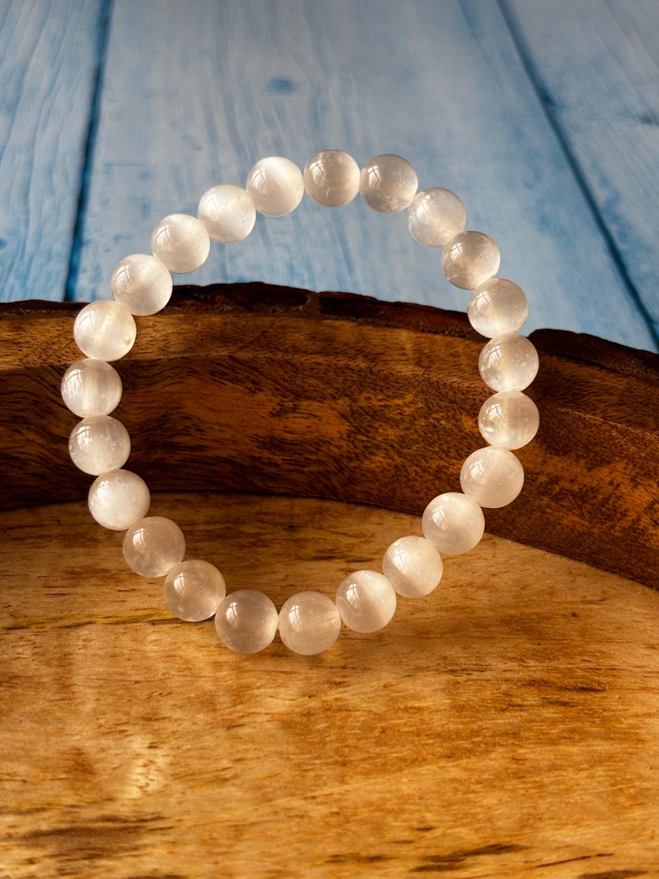 Selenite Round Bead Bracelets - Without Buddha