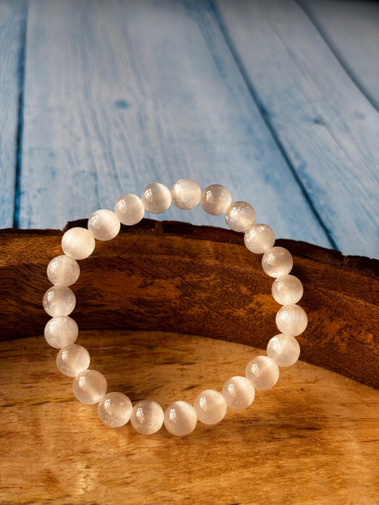 Selenite Round Bead Bracelets - With Buddha