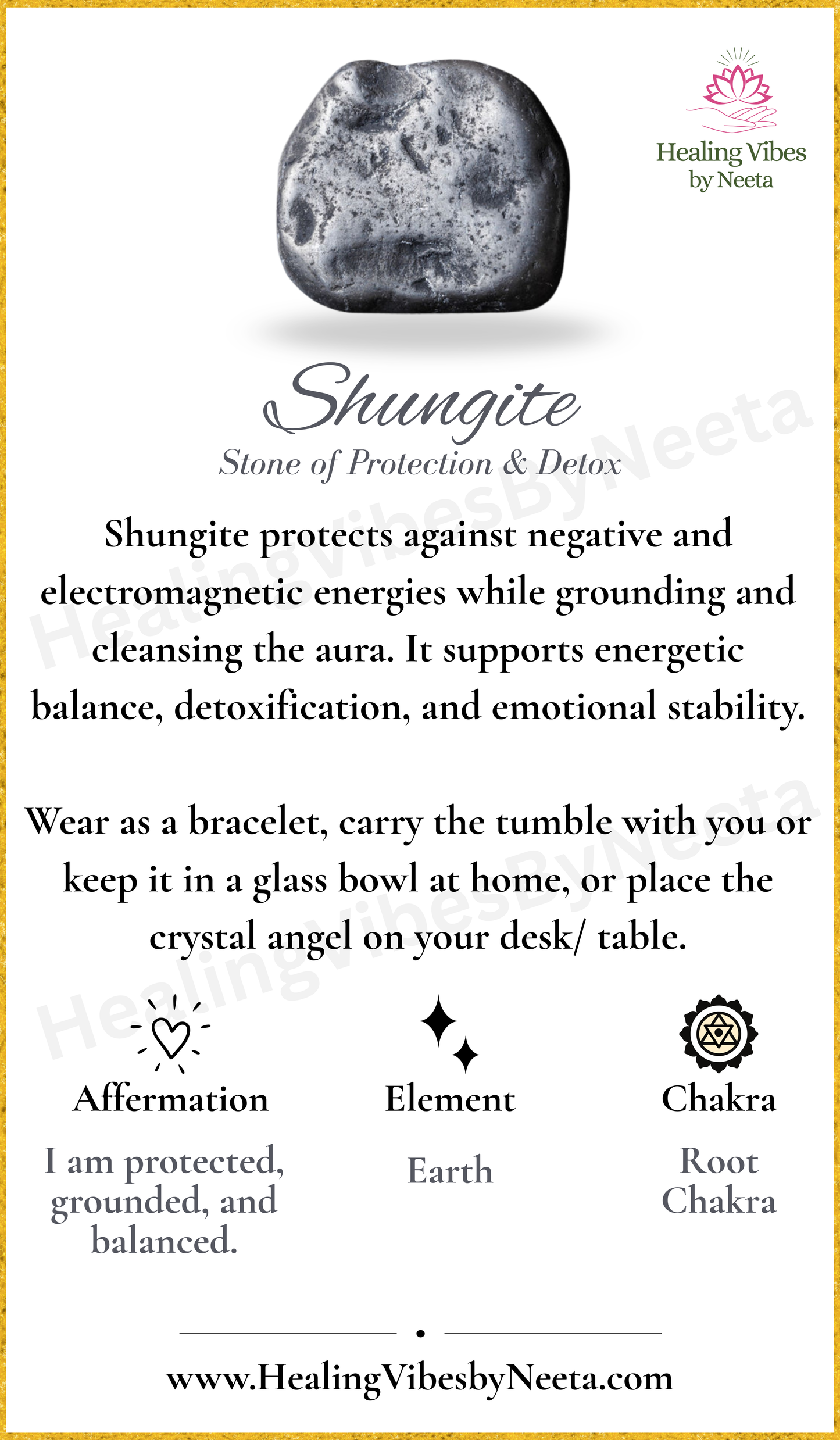 Shungite Round Bead Bracelets - Description Card