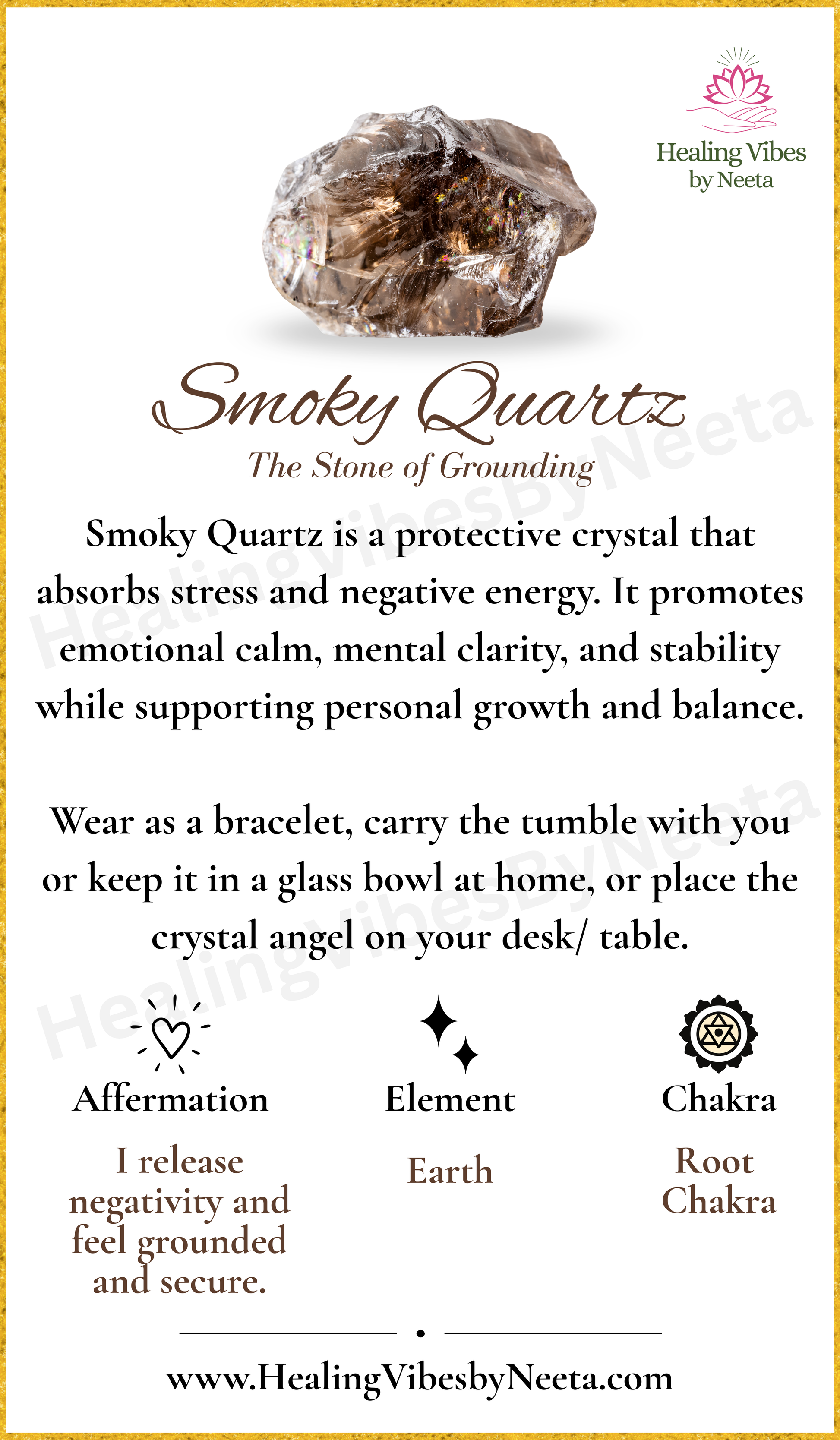 Smoky Quartz Tumble Stones - Description Card