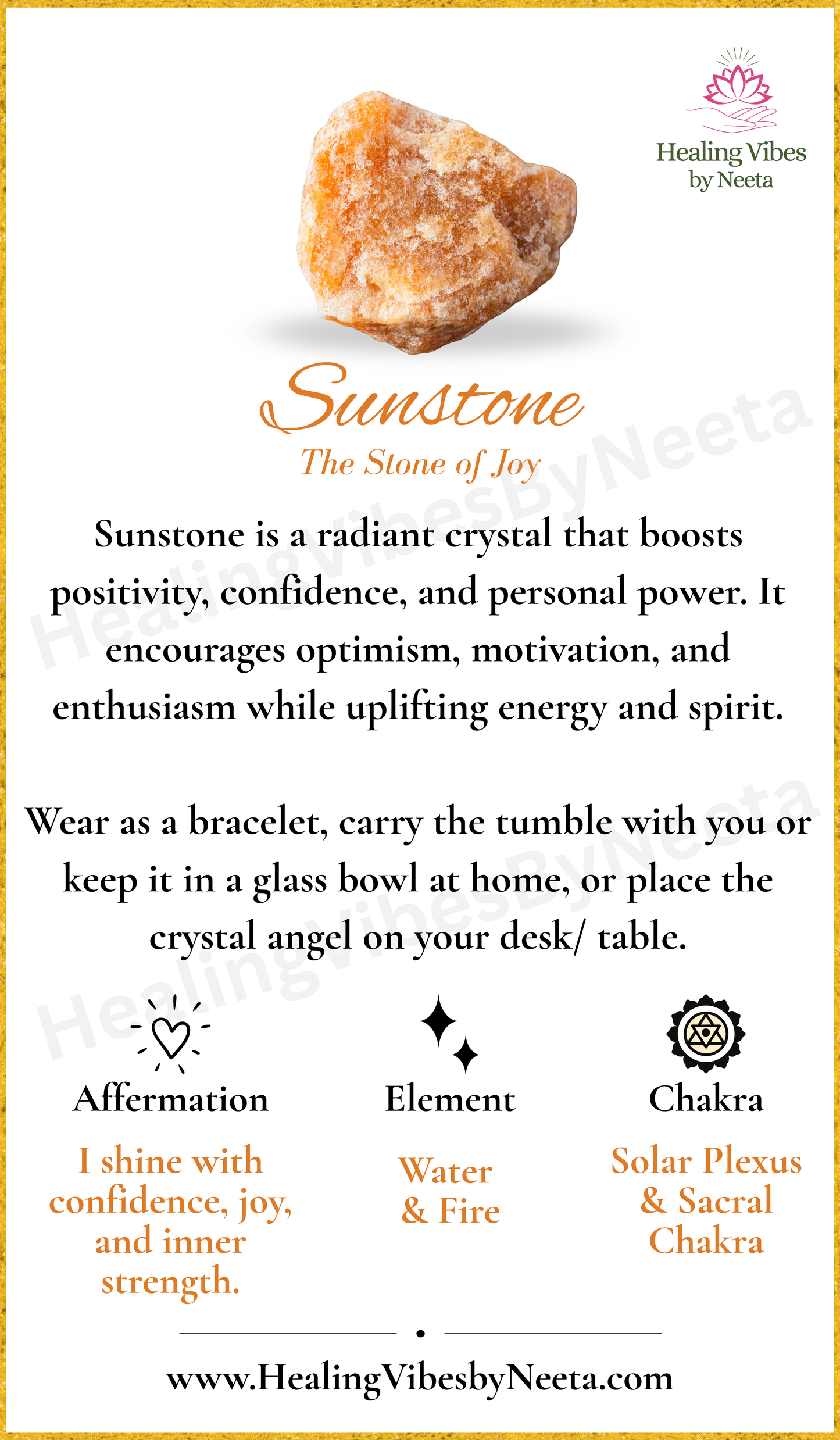Sunstone Round Bead Bracelets - Description Card