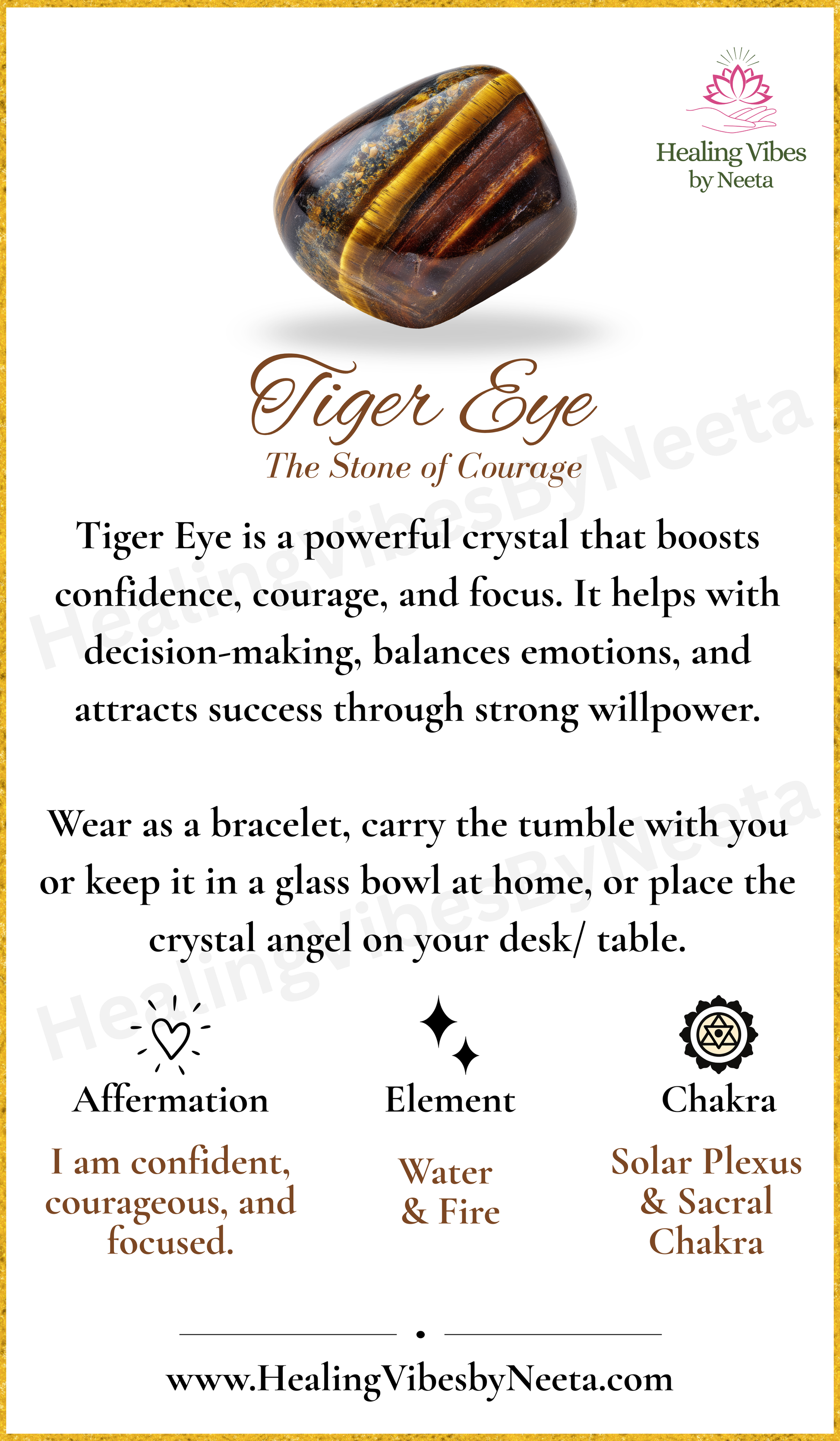 Tiger’s Eye Round Bead Bracelets - Description Card