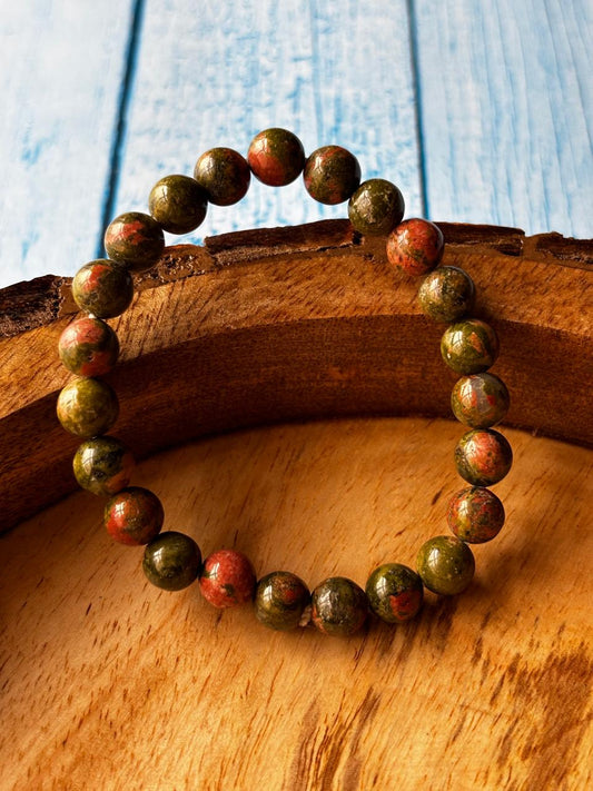 Unakite Round Bead Bracelets